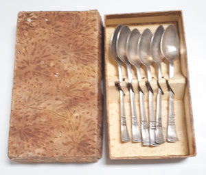 Set Of 6 Boxed Vintage Silver Plated Tea Spoons – Flared Handle Rd No. 829600