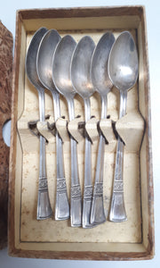 Set Of 6 Boxed Vintage Silver Plated Tea Spoons – Flared Handle Rd No. 829600