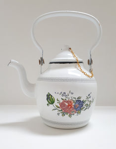 White Garnet Enamel Tea Pot With Flowers – 1.6 Liter Capacity