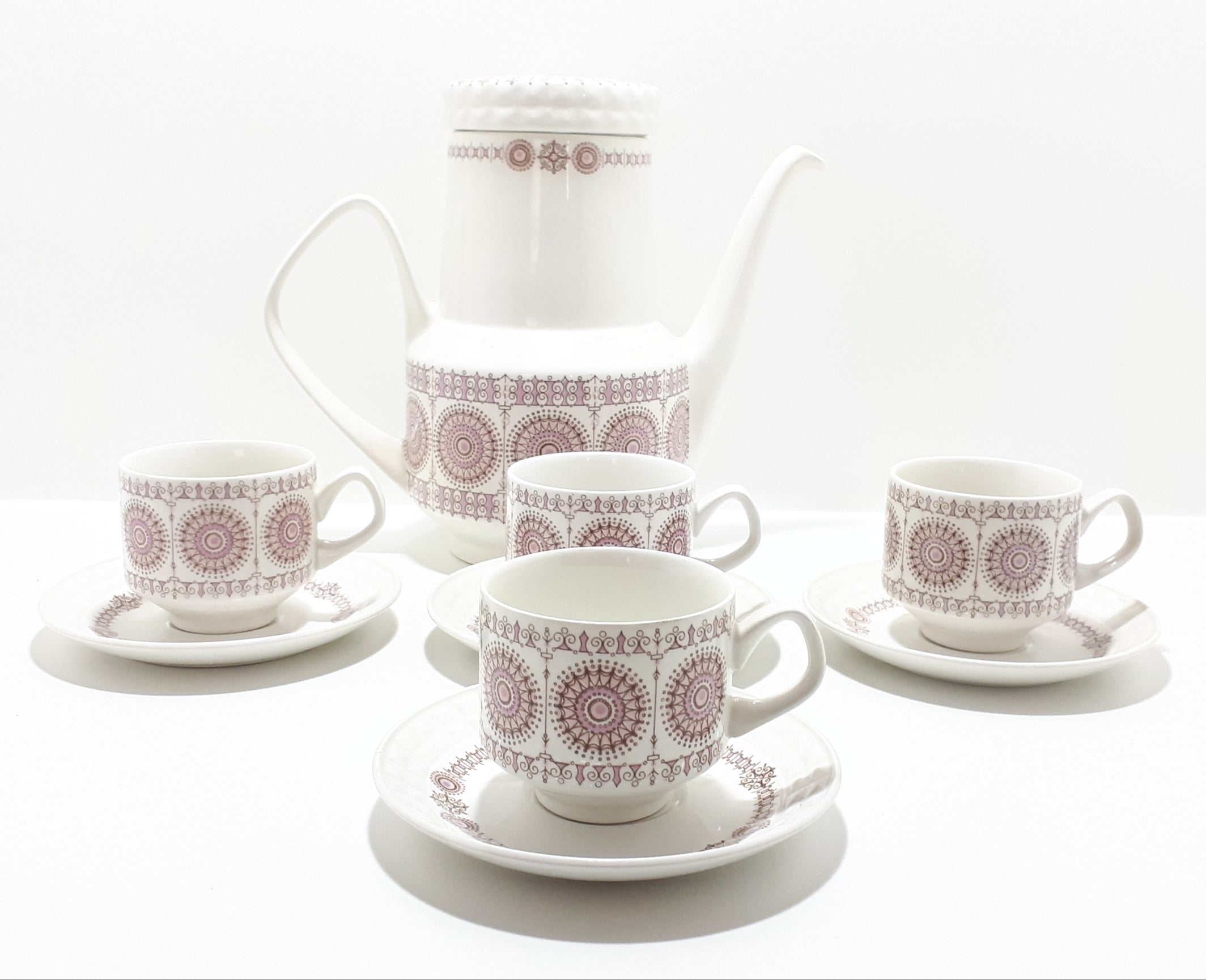 Very Rare Pink Retro Spanish Pontesa Castillian Pattern Coffee Set