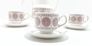 Very Rare Pink Retro Spanish Pontesa Castillian Pattern Coffee Set