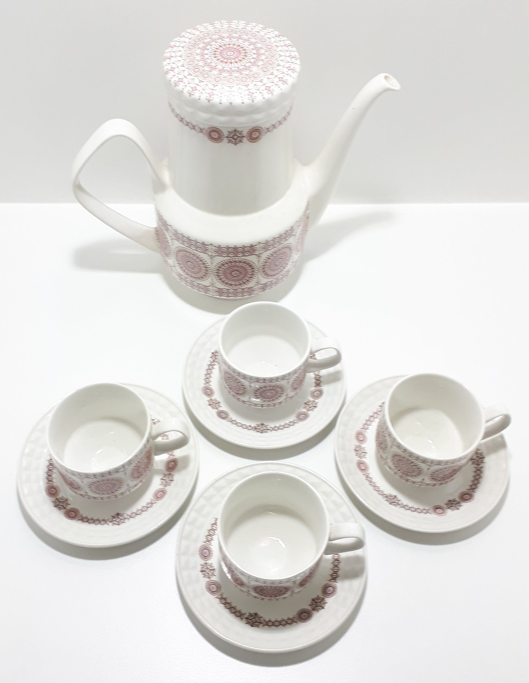 Very Rare Pink Retro Spanish Pontesa Castillian Pattern Coffee Set