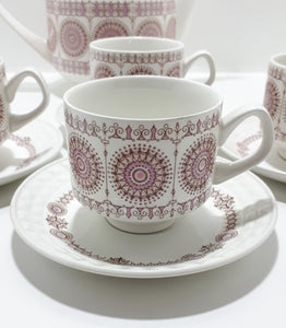 Very Rare Pink Retro Spanish Pontesa Castillian Pattern Coffee Set