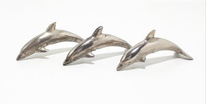 Set Of Three Silver Plated Dolphin Place Name Holders