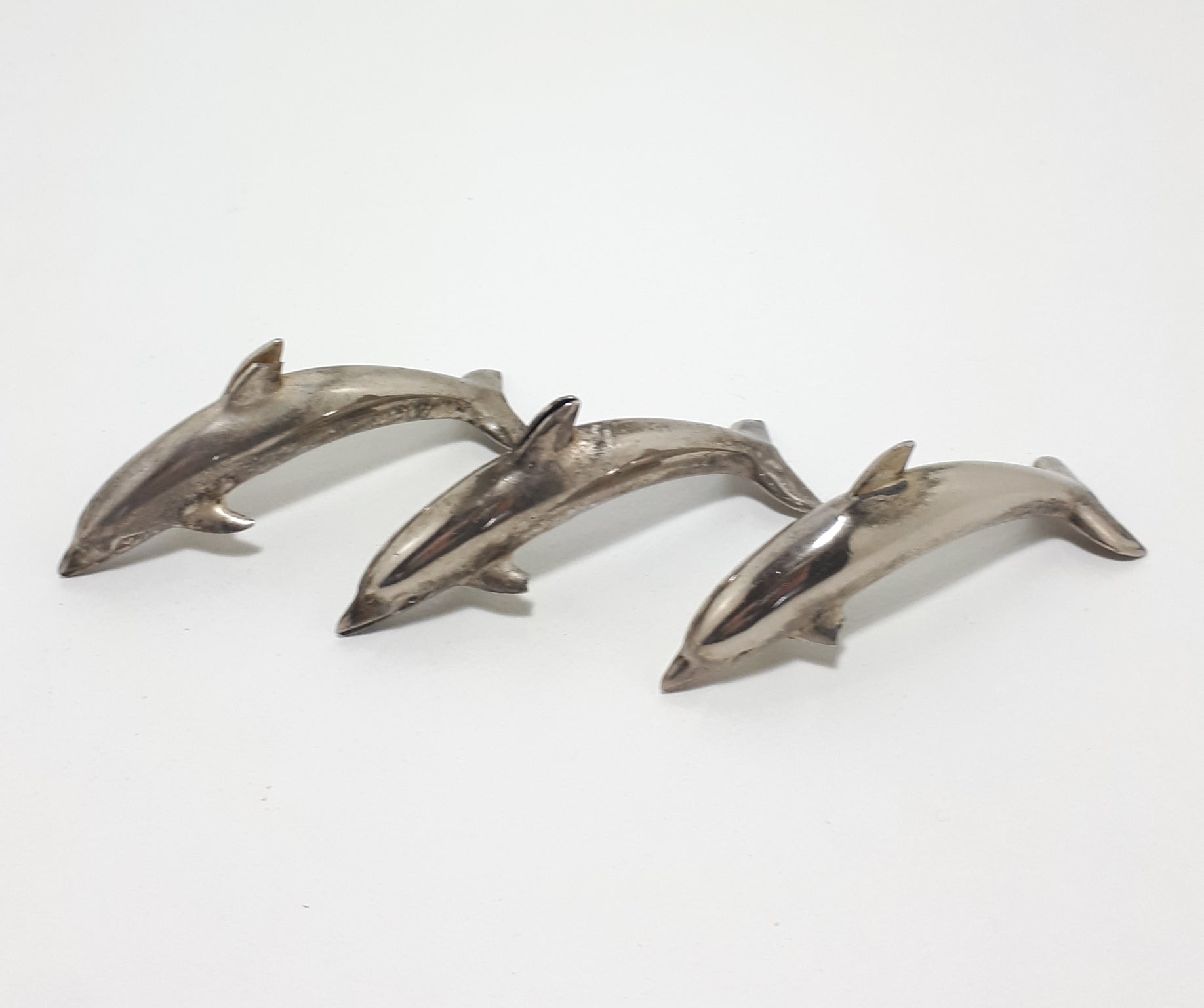 Set Of Three Silver Plated Dolphin Place Name Holders