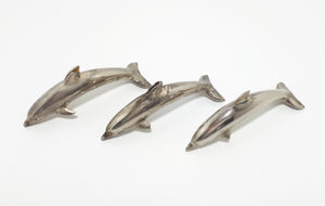 Set Of Three Silver Plated Dolphin Place Name Holders
