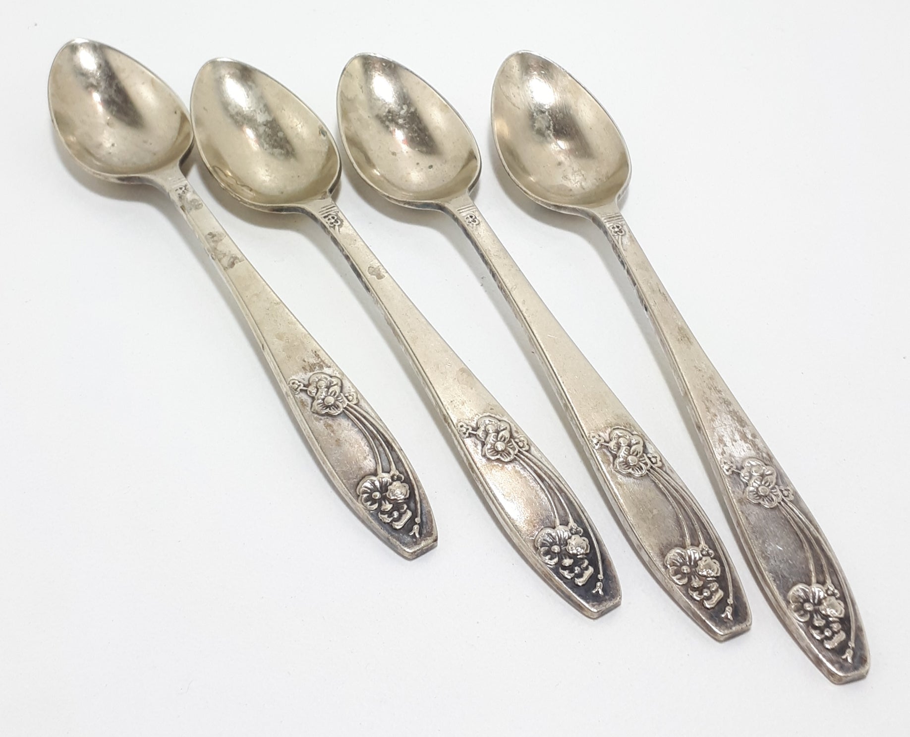 Set Of Four Silver Plated Priestly & Moore, Sheffield, Bouquet Tea Spoons