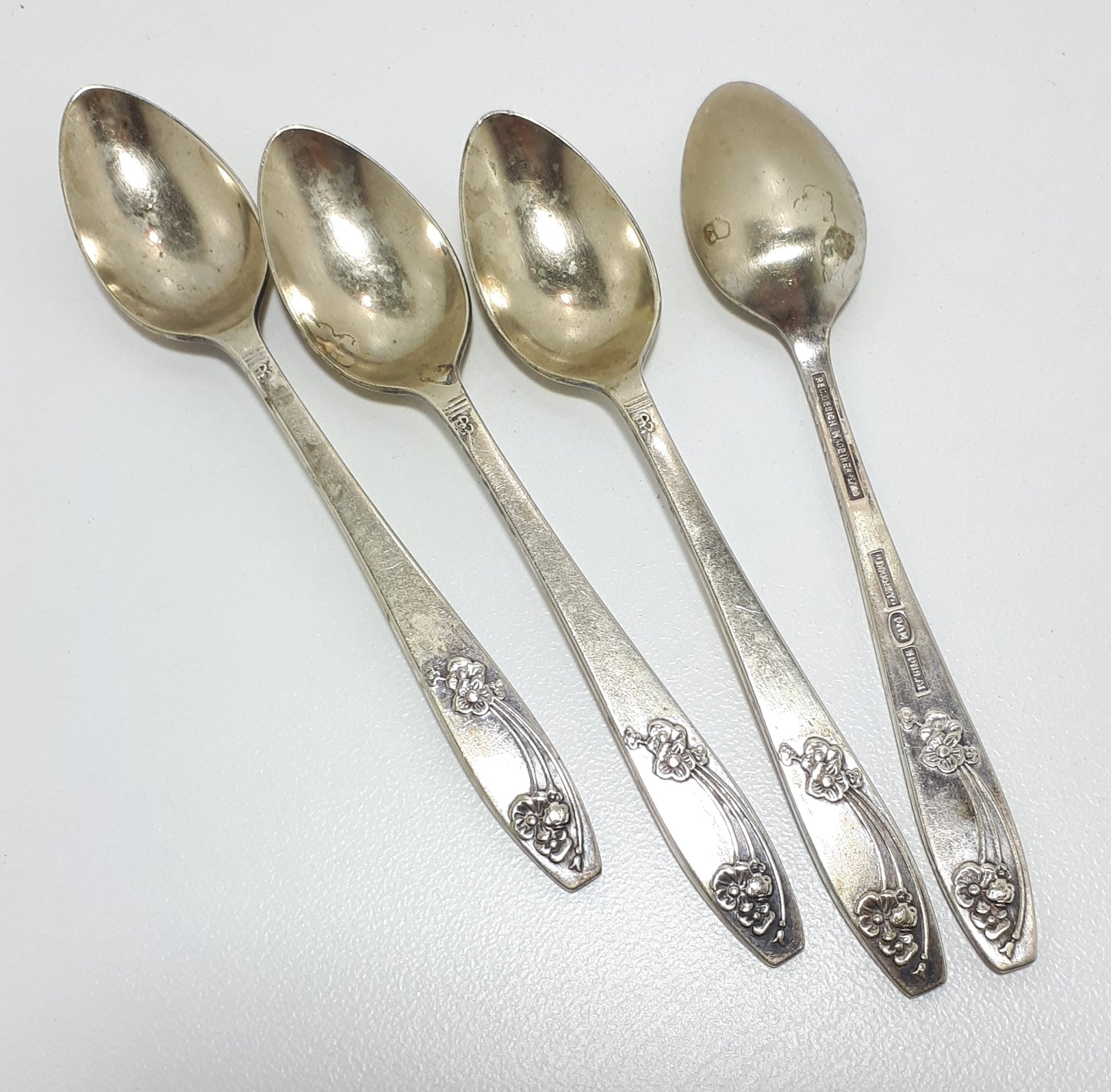Set Of Four Silver Plated Priestly & Moore, Sheffield, Bouquet Tea Spoons