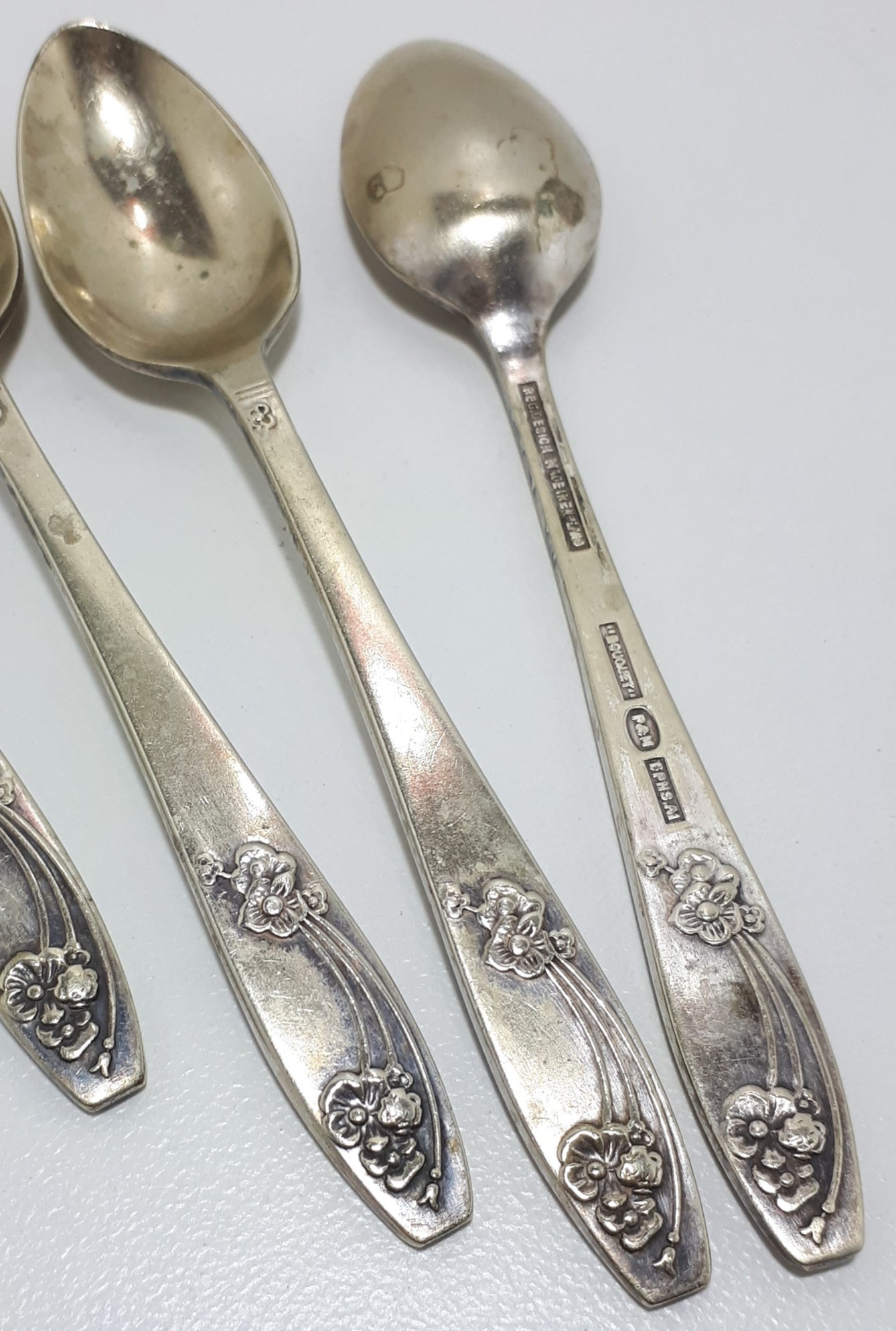 Set Of Four Silver Plated Priestly & Moore, Sheffield, Bouquet Tea Spoons