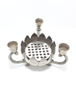 1960’s Vintage Decorative Silver Plated Three Arm Candle Holder With Lotus Rose Bowl