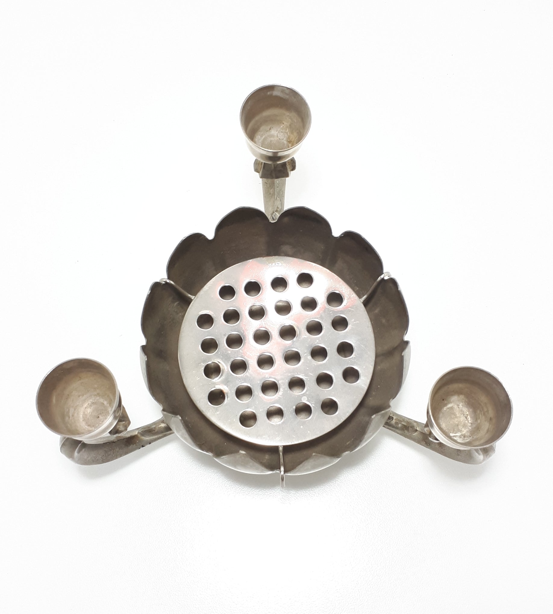 1960’s Vintage Decorative Silver Plated Three Arm Candle Holder With Lotus Rose Bowl