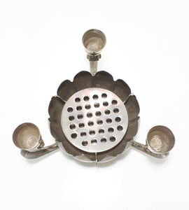 1960’s Vintage Decorative Silver Plated Three Arm Candle Holder With Lotus Rose Bowl