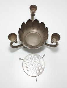 1960’s Vintage Decorative Silver Plated Three Arm Candle Holder With Lotus Rose Bowl