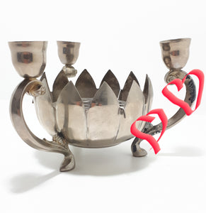 1960’s Vintage Decorative Silver Plated Three Arm Candle Holder With Lotus Rose Bowl
