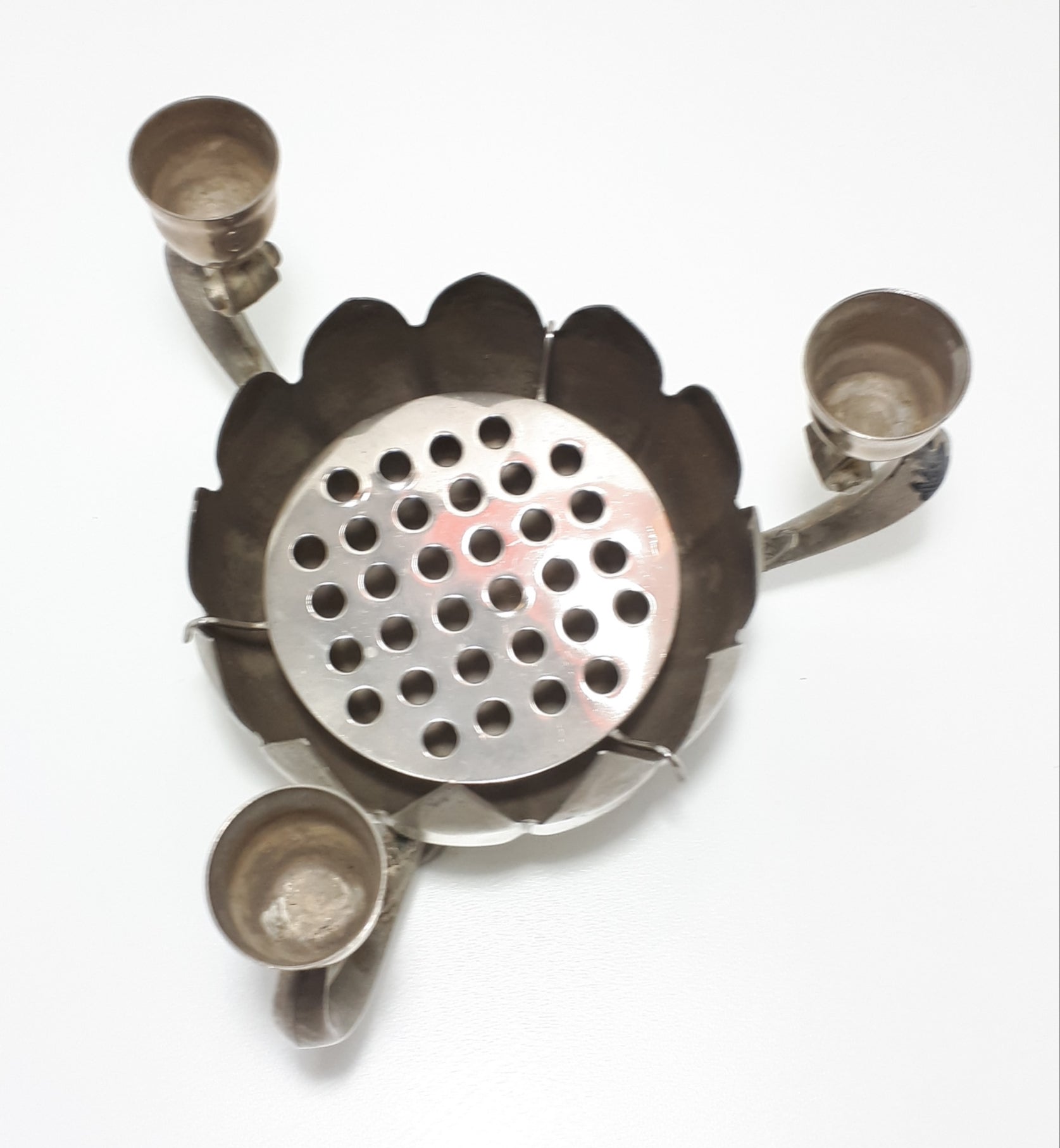 1960’s Vintage Decorative Silver Plated Three Arm Candle Holder With Lotus Rose Bowl