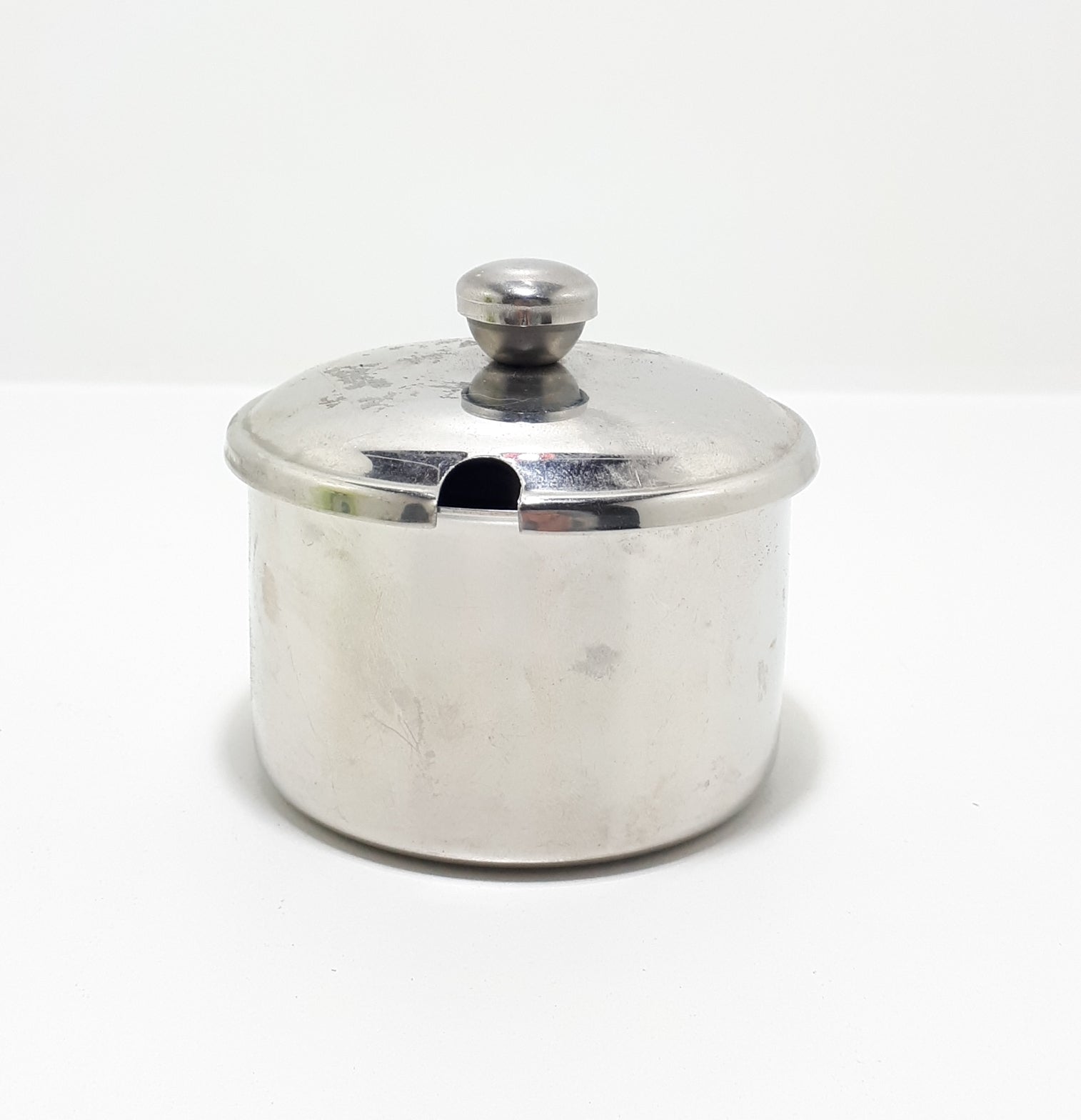 Vintage Lidded Stainless Steel Sugar Bowl