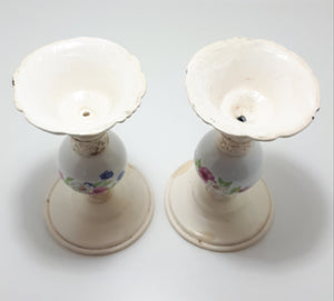 Pair Of Heavy Cast Iron & Porcelain Candle Stands Or Holders