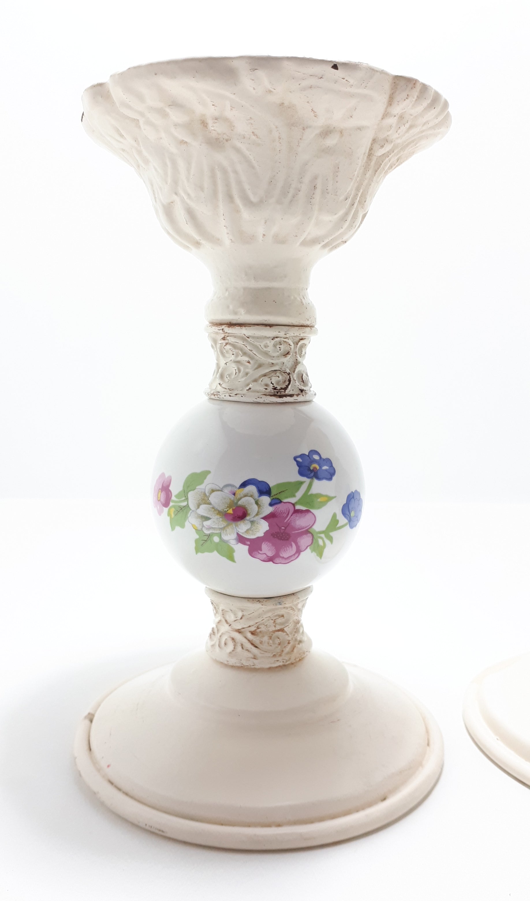 Pair Of Heavy Cast Iron & Porcelain Candle Stands Or Holders