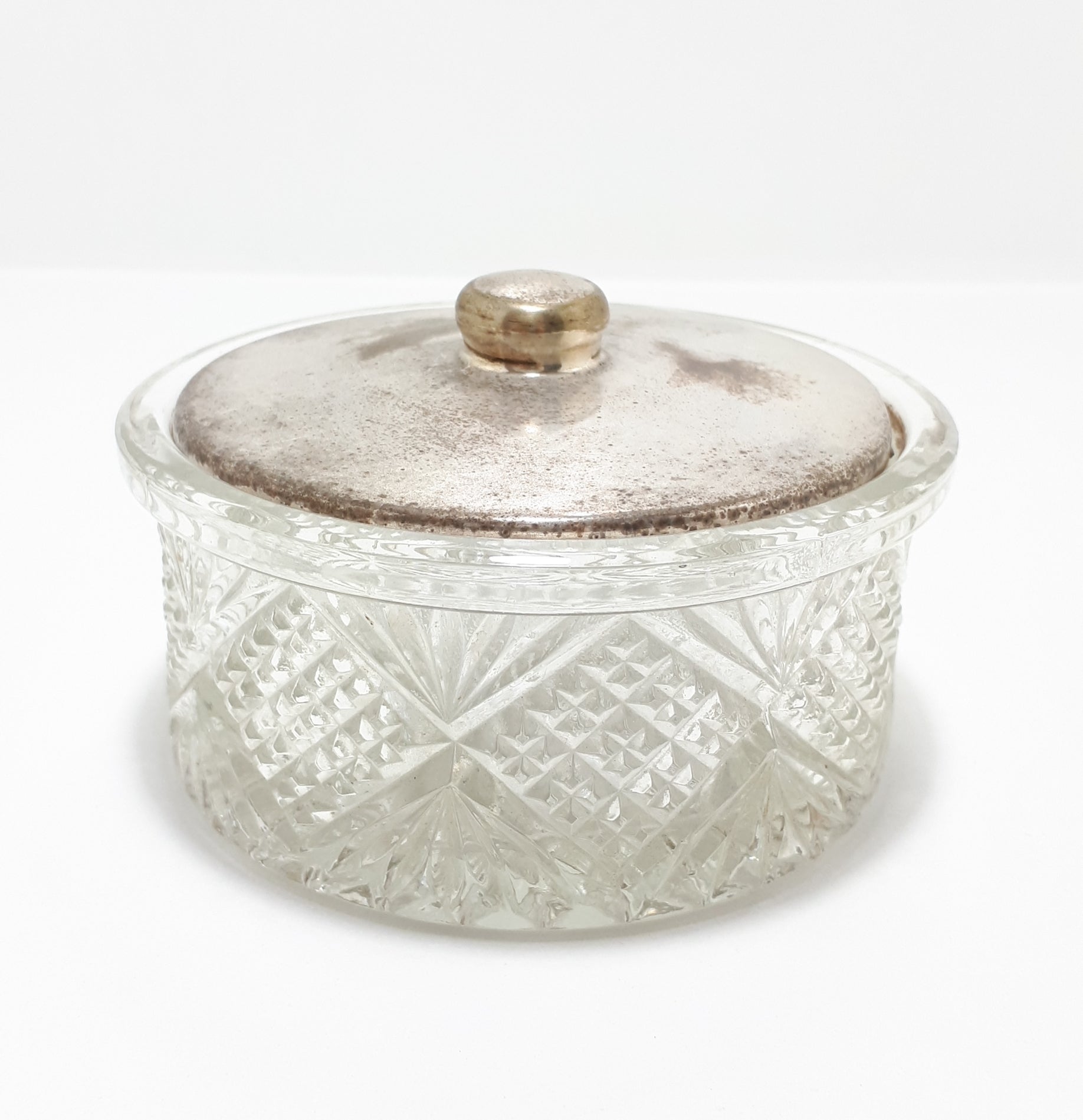 Crystal, Glass and Silver Plated Vanity Set – Powder Holder, Powder Brush & Bud Vase