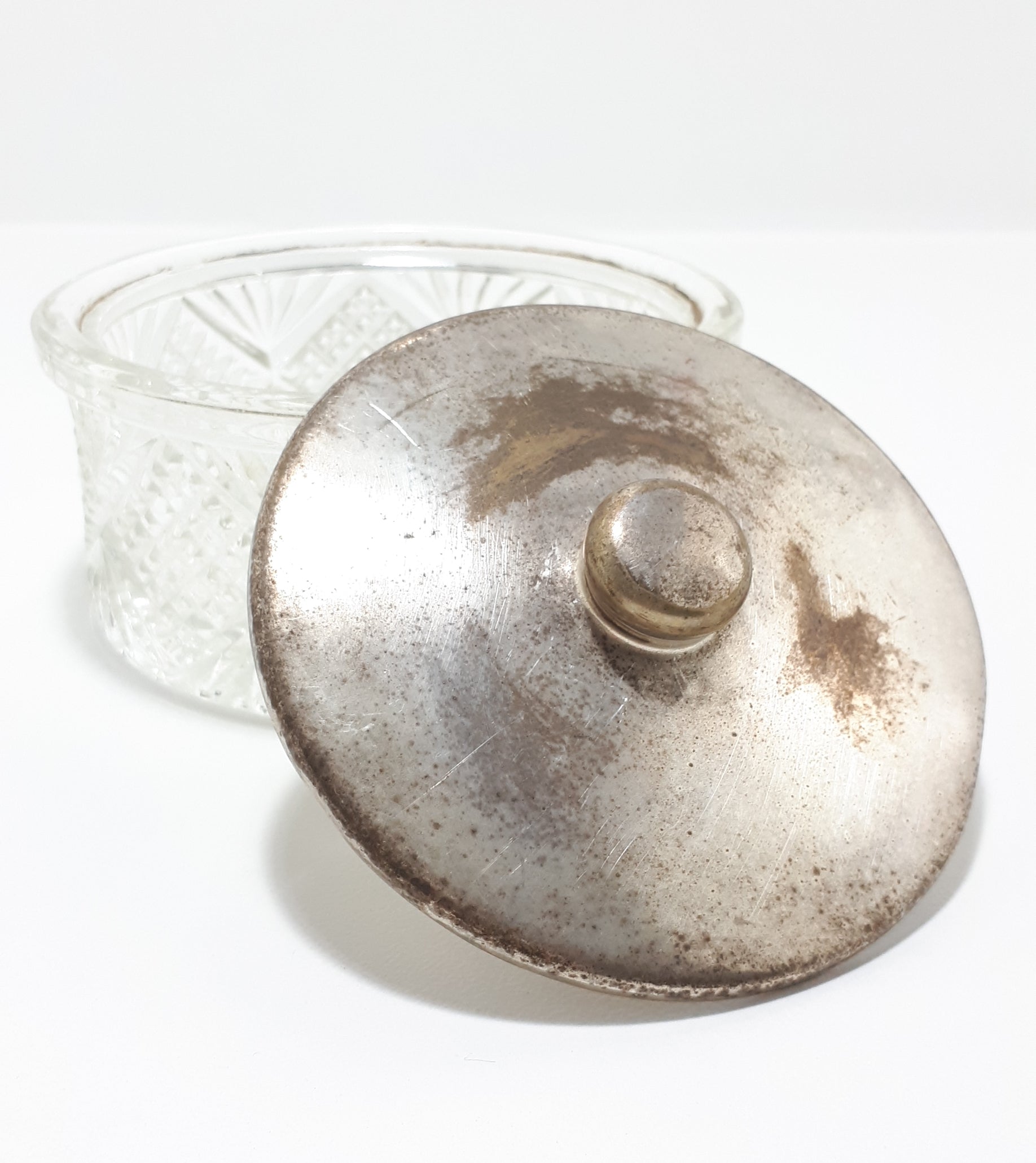 Crystal, Glass and Silver Plated Vanity Set – Powder Holder, Powder Brush & Bud Vase