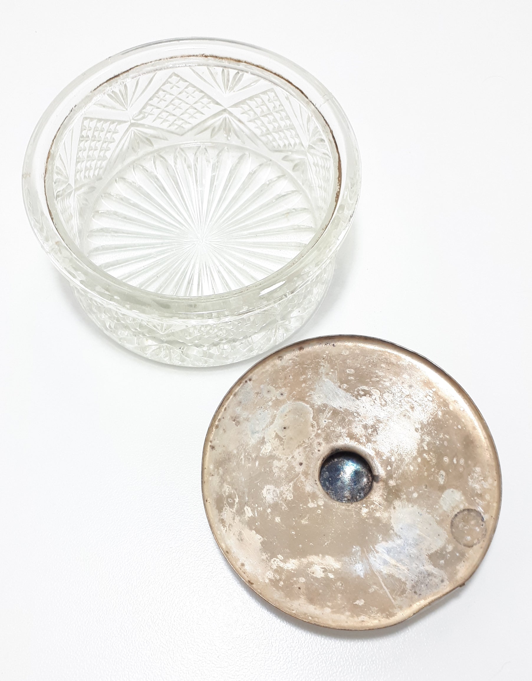 Crystal, Glass and Silver Plated Vanity Set – Powder Holder, Powder Brush & Bud Vase