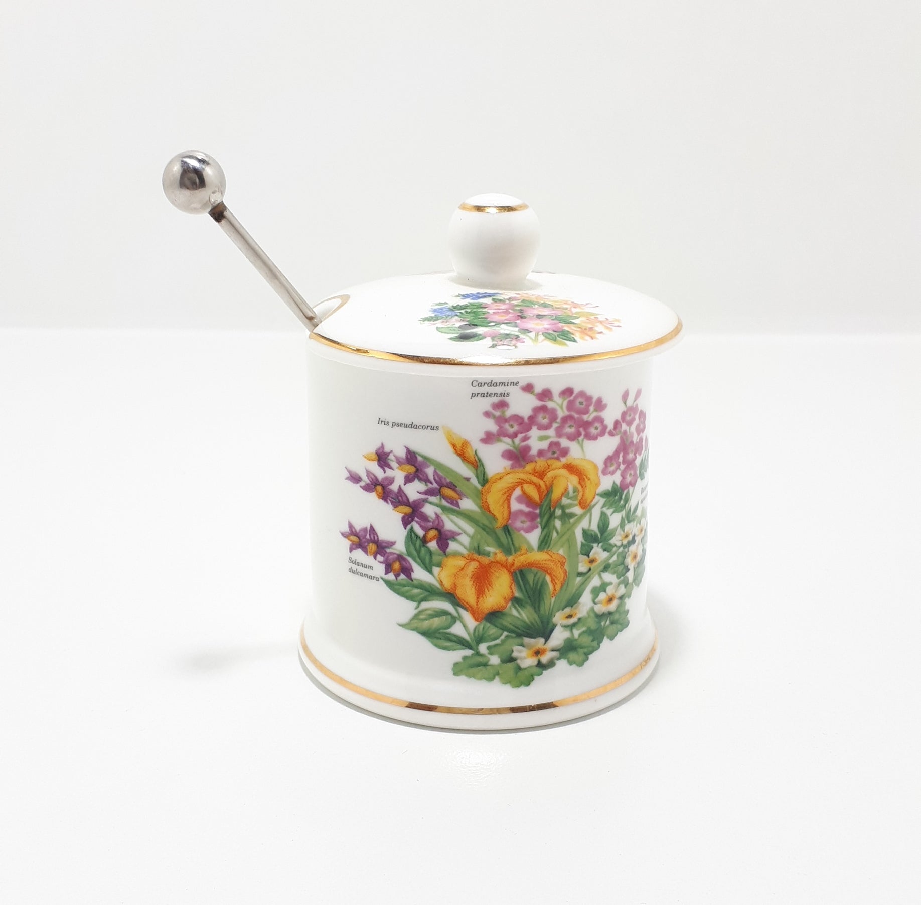 Very Fine Lidded Porcelain Jam Jar & Spoon