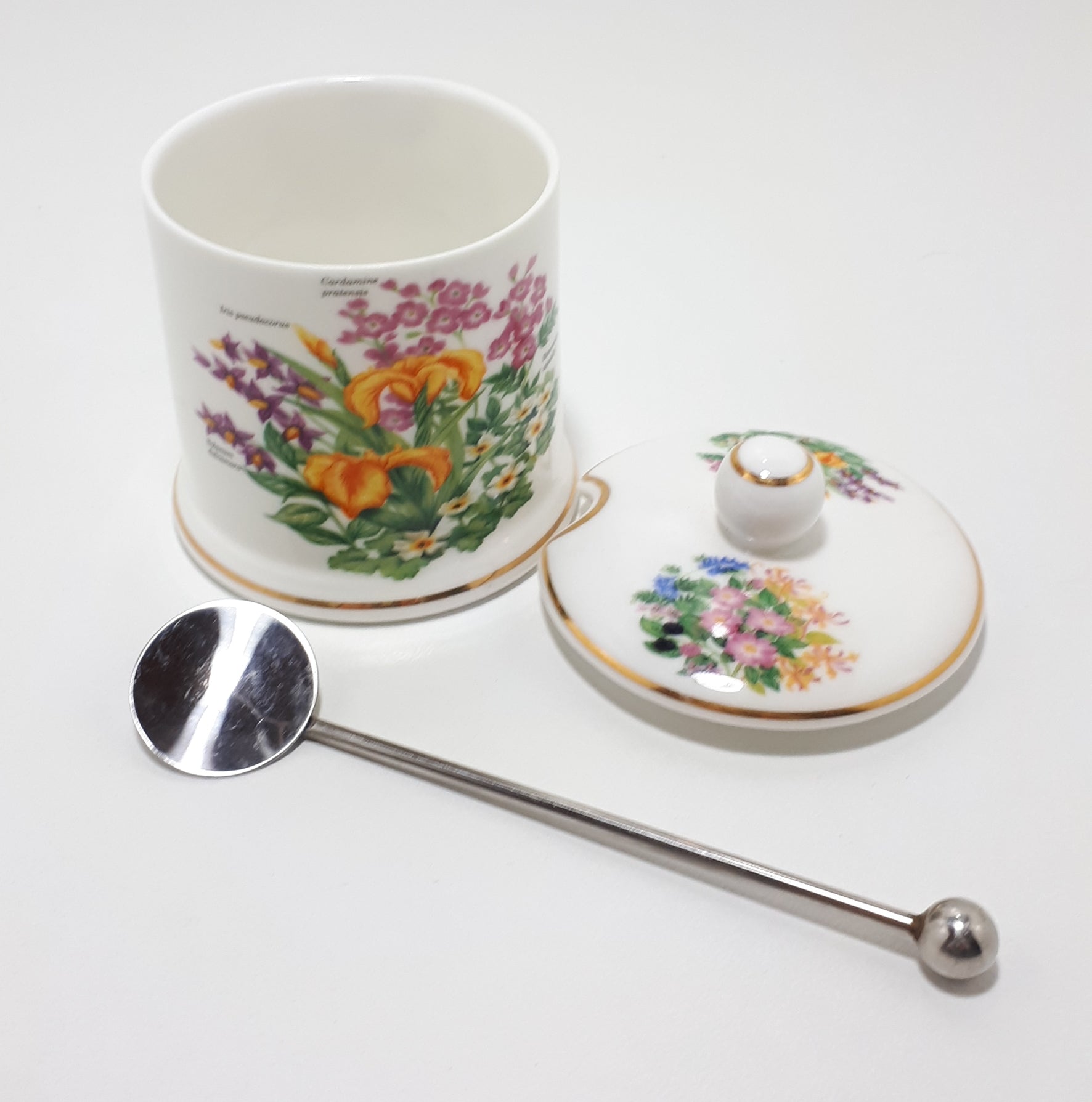 Very Fine Lidded Porcelain Jam Jar & Spoon