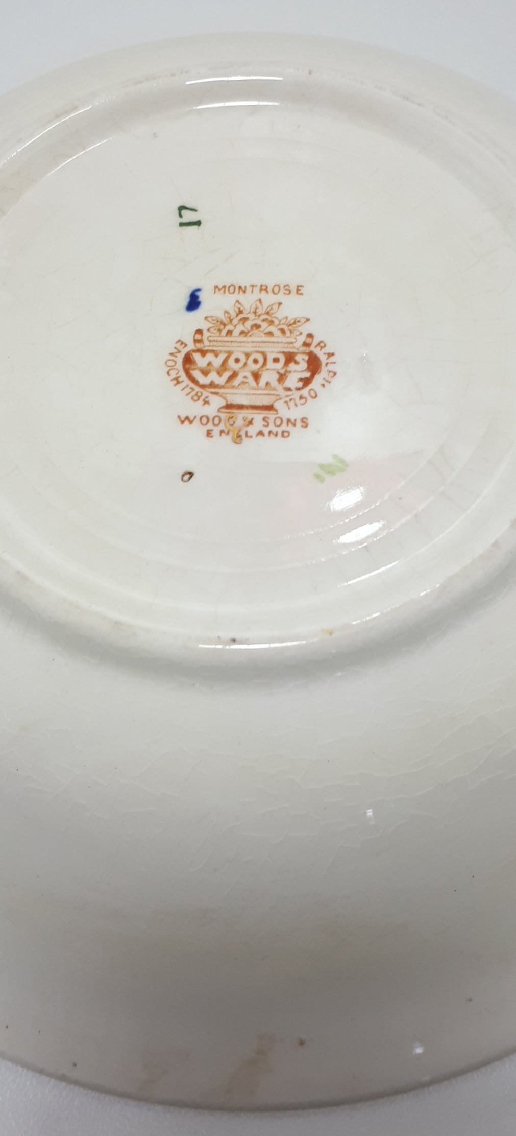 1917-1929 Rare Antique Woods Ware (Wood & Son Ltd.) Porcelain Montrose Patterned Salad Bowl