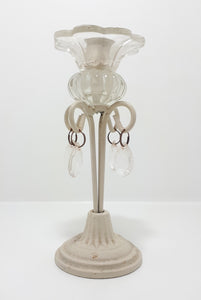 Cream Coloured Cast Iron & Glass Candle Holder With Faux Crystals