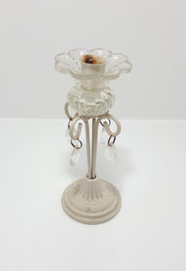 Cream Coloured Cast Iron & Glass Candle Holder With Faux Crystals