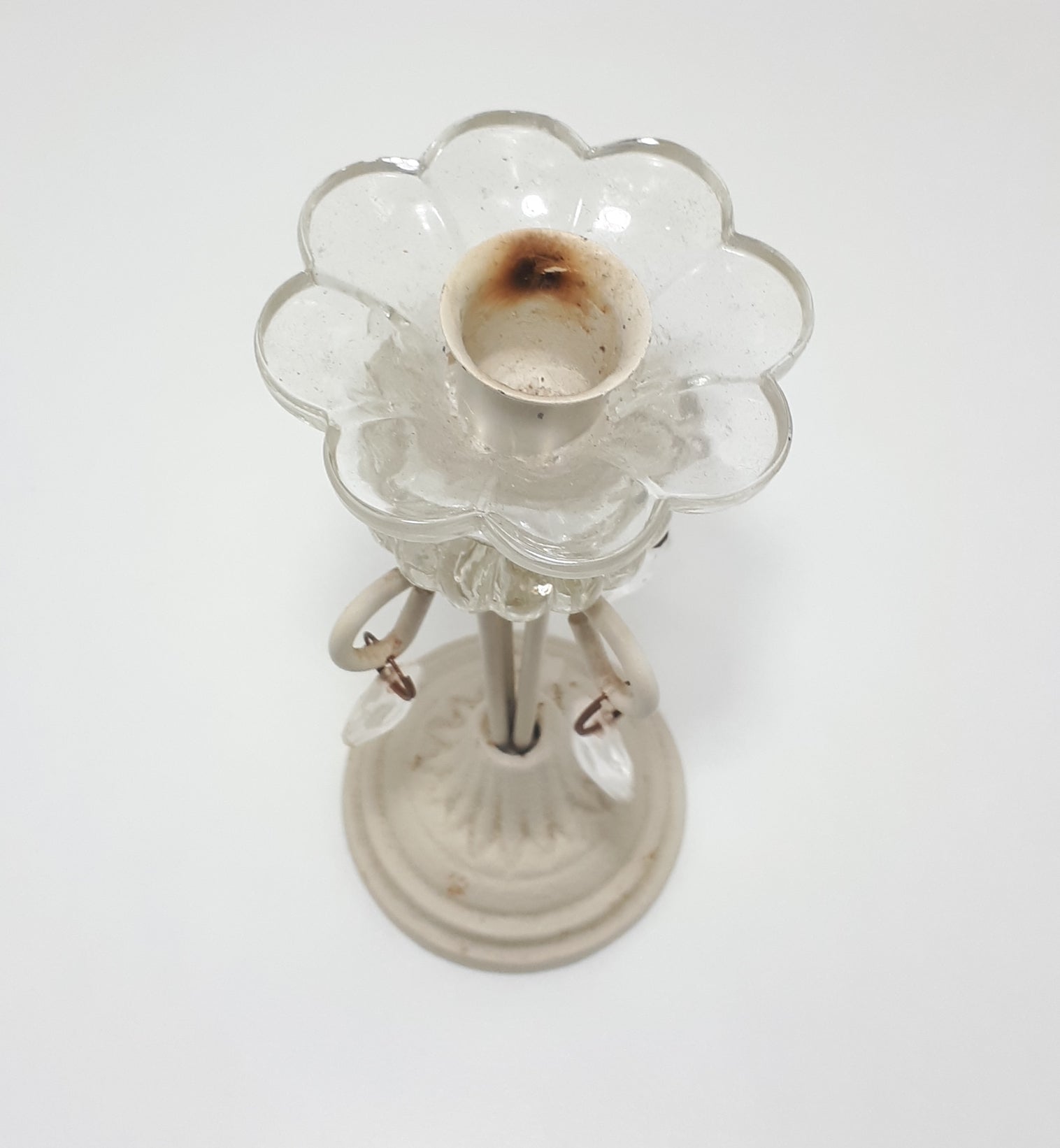 Cream Coloured Cast Iron & Glass Candle Holder With Faux Crystals