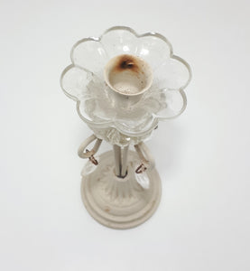 Cream Coloured Cast Iron & Glass Candle Holder With Faux Crystals