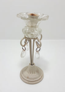 Cream Coloured Cast Iron & Glass Candle Holder With Faux Crystals