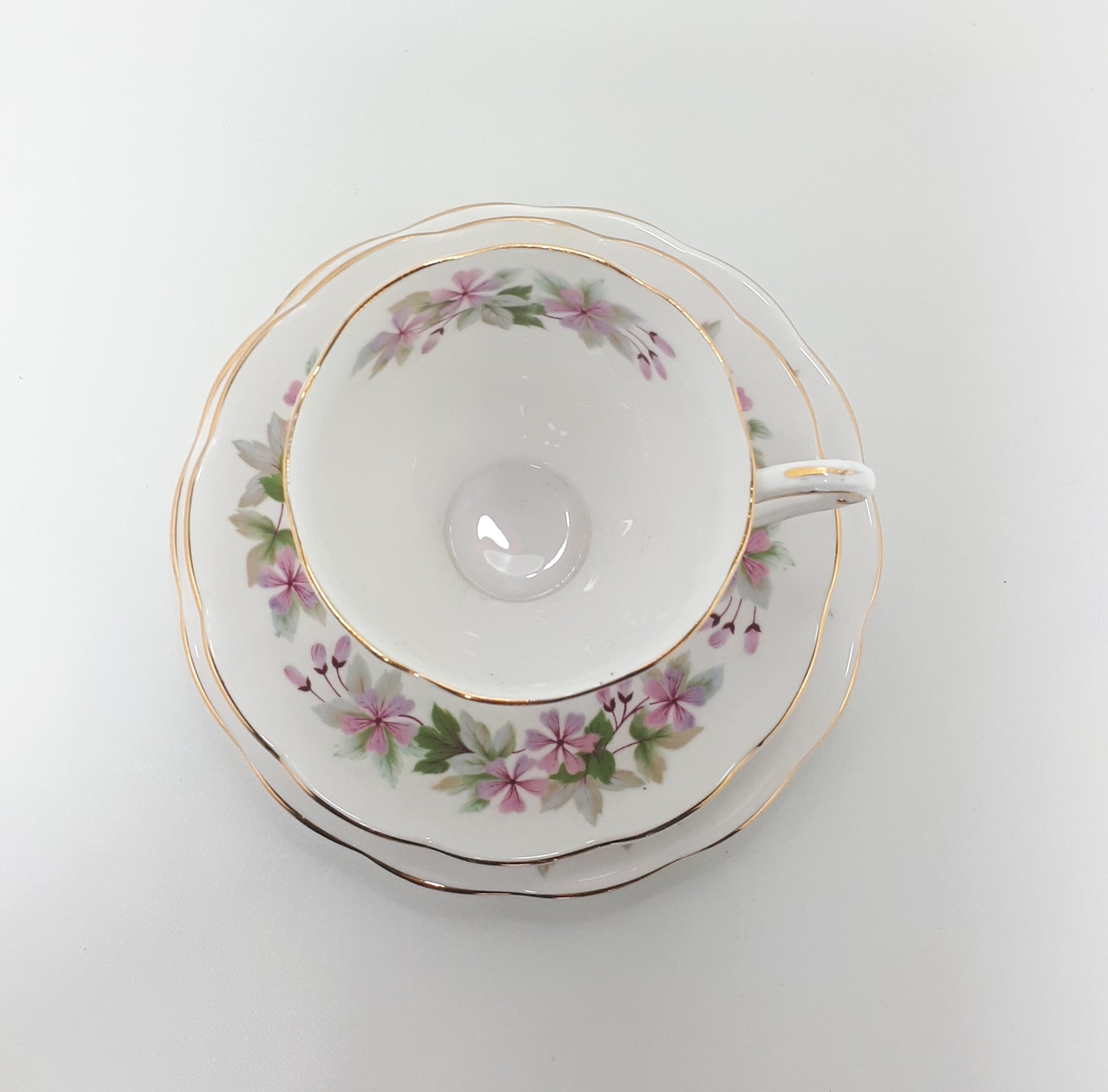 Vintage (1960’s) Queen Anne Bone China (Shore & Coggins Ltd.) Tea Trio - Cup, Saucer & Tea Plate – Genevieve Pattern