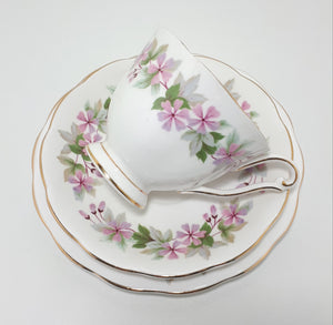 Vintage (1960’s) Queen Anne Bone China (Shore & Coggins Ltd.) Tea Trio - Cup, Saucer & Tea Plate – Genevieve Pattern