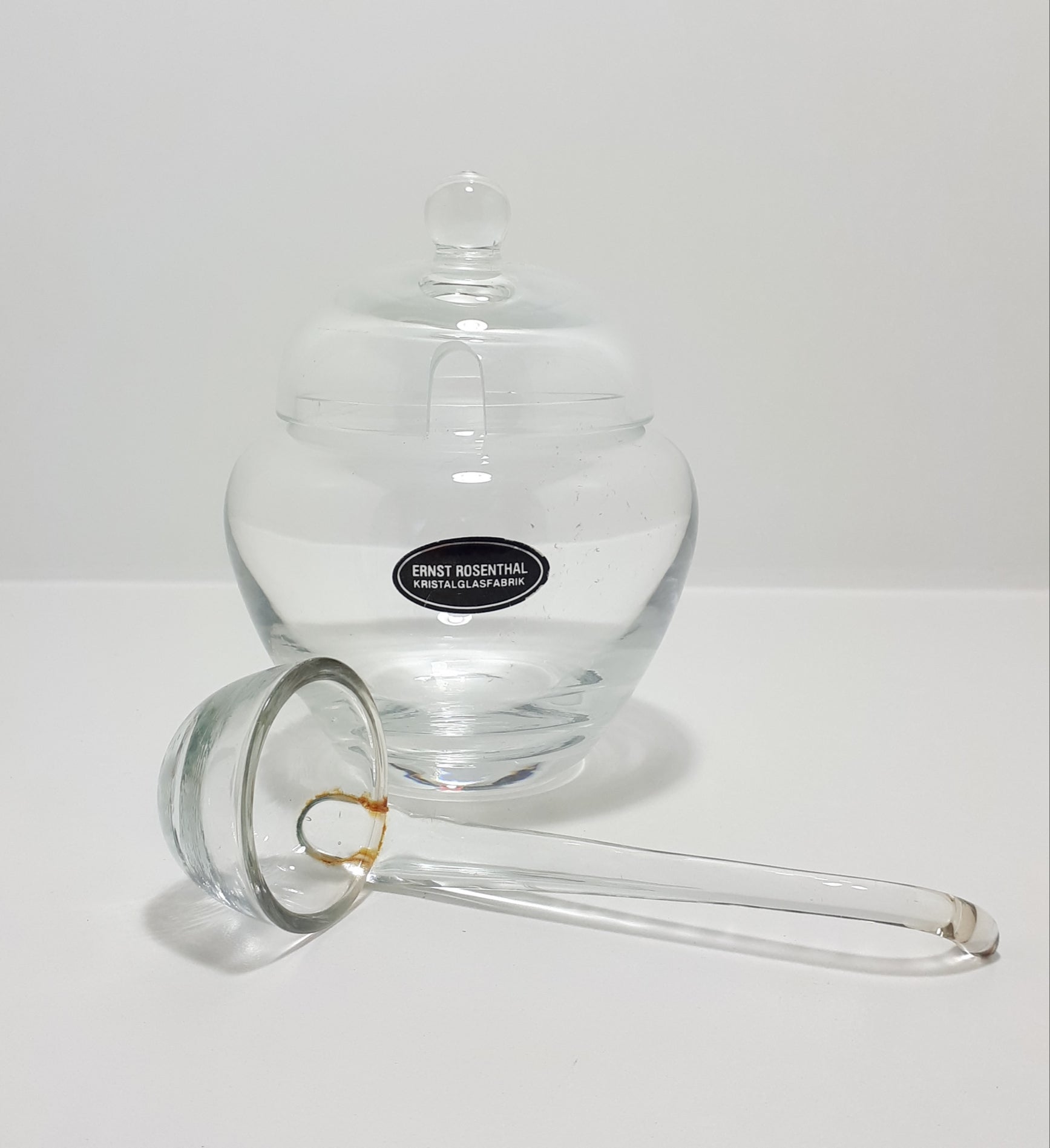 Ernst Rosenthal Fat Belly & Heavy Bottom Crystal Glass Lidded Jam Jar & Glass Ladle
