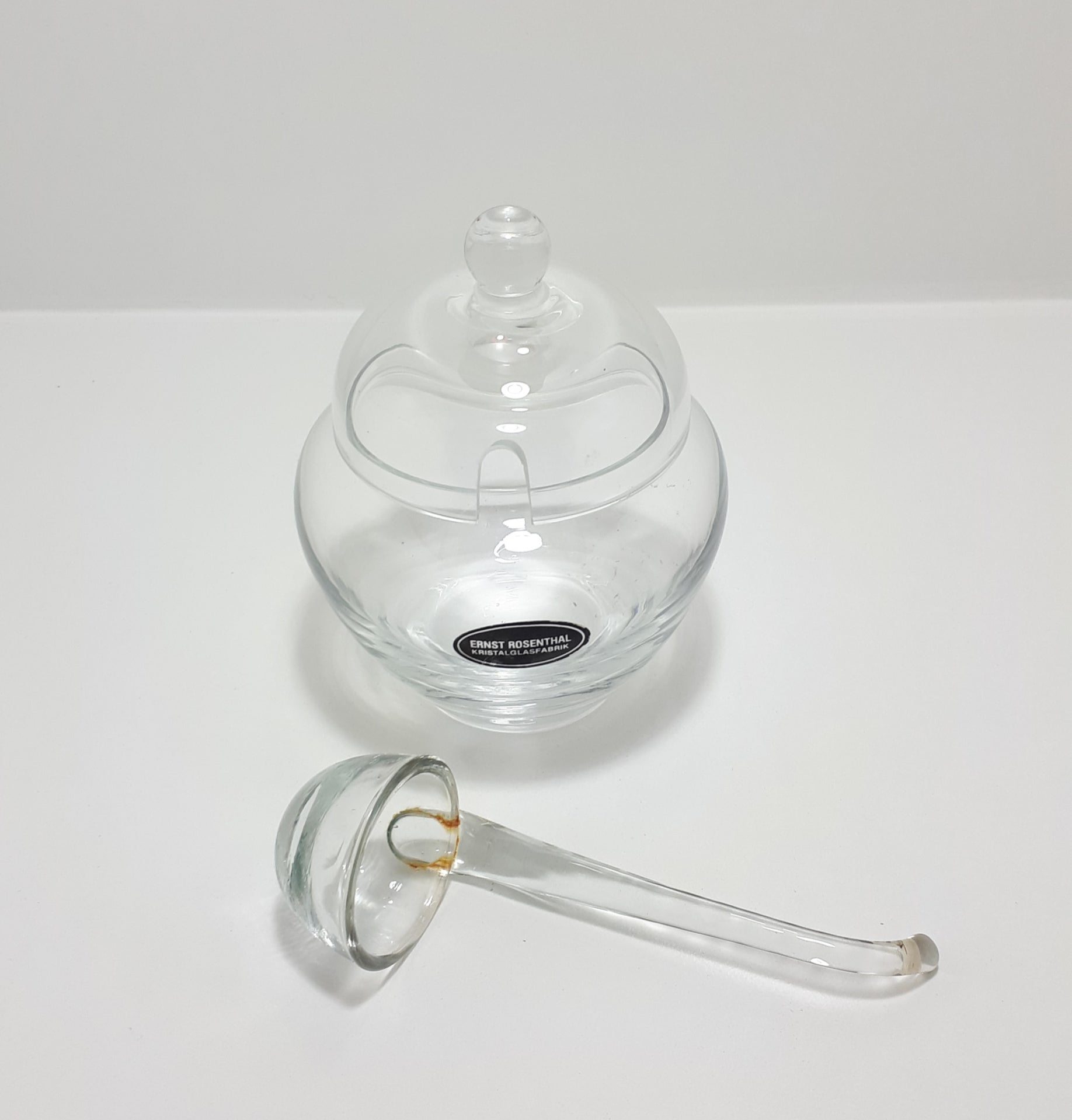 Ernst Rosenthal Fat Belly & Heavy Bottom Crystal Glass Lidded Jam Jar & Glass Ladle