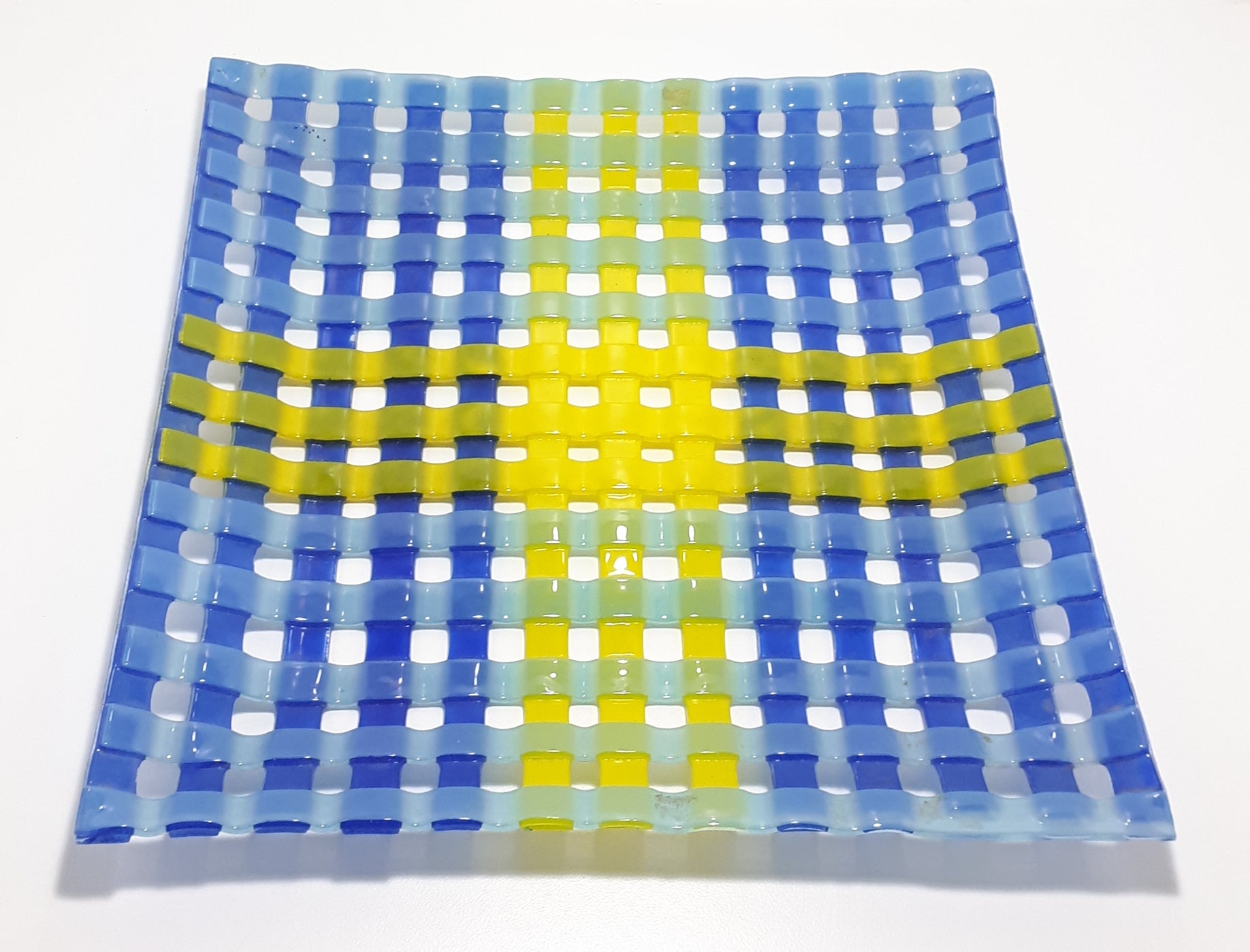 Large Square & Colourful Italian Glass Platter – Lattice Design