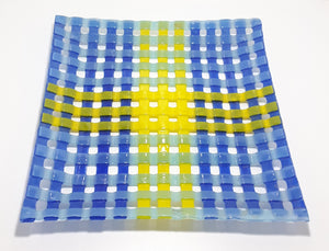 Large Square & Colourful Italian Glass Platter – Lattice Design