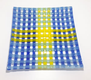 Large Square & Colourful Italian Glass Platter – Lattice Design