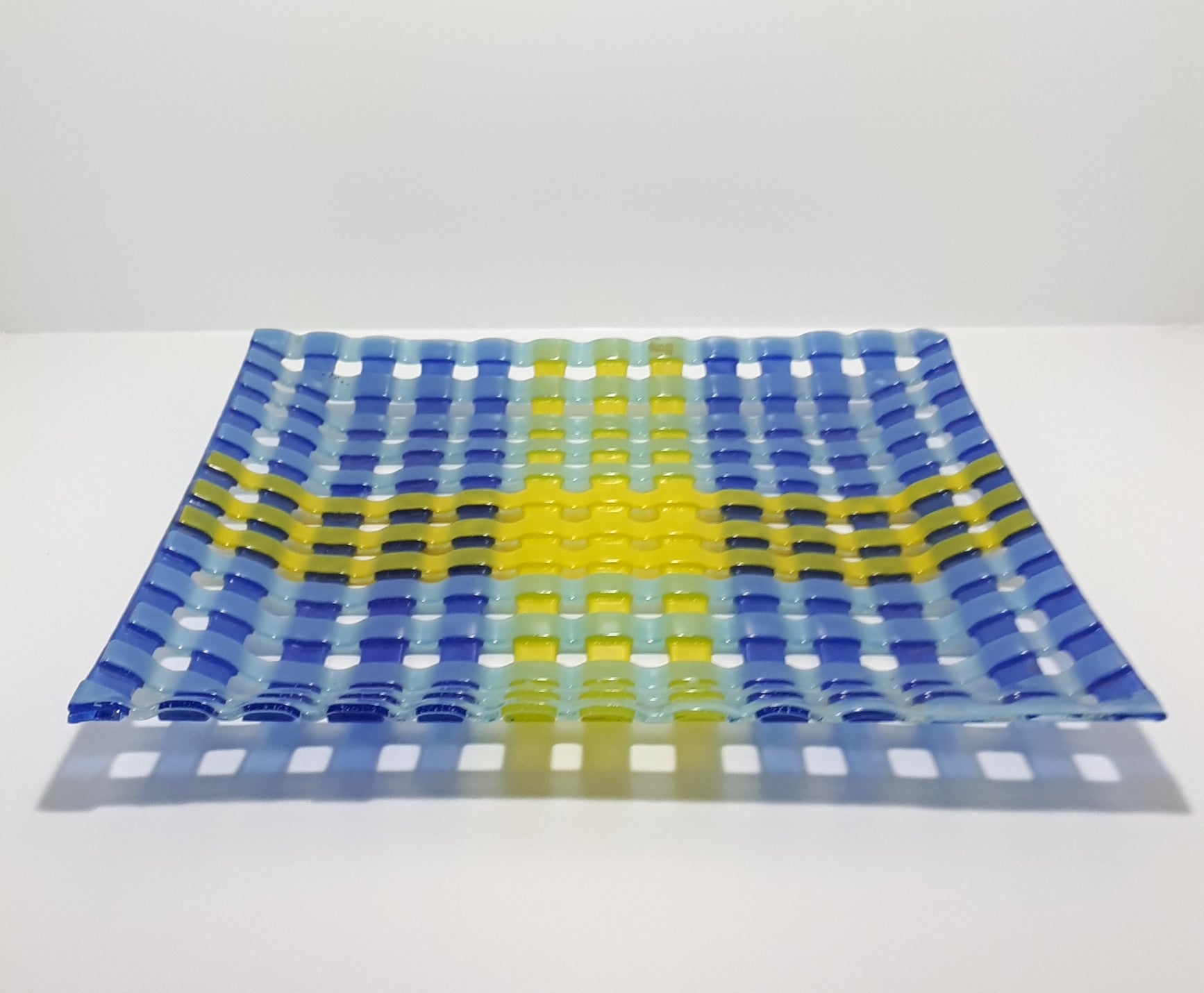 Large Square & Colourful Italian Glass Platter – Lattice Design