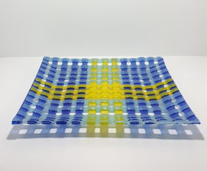 Large Square & Colourful Italian Glass Platter – Lattice Design