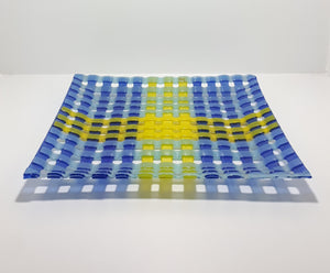 Large Square & Colourful Italian Glass Platter – Lattice Design