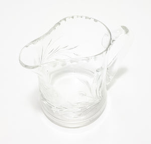 Vintage Clear Crystal Rose &amp; Leaf Cut Creamer With Patterned Rim