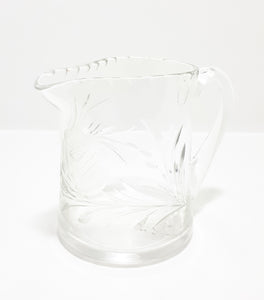 Vintage Clear Crystal Rose &amp; Leaf Cut Creamer With Patterned Rim