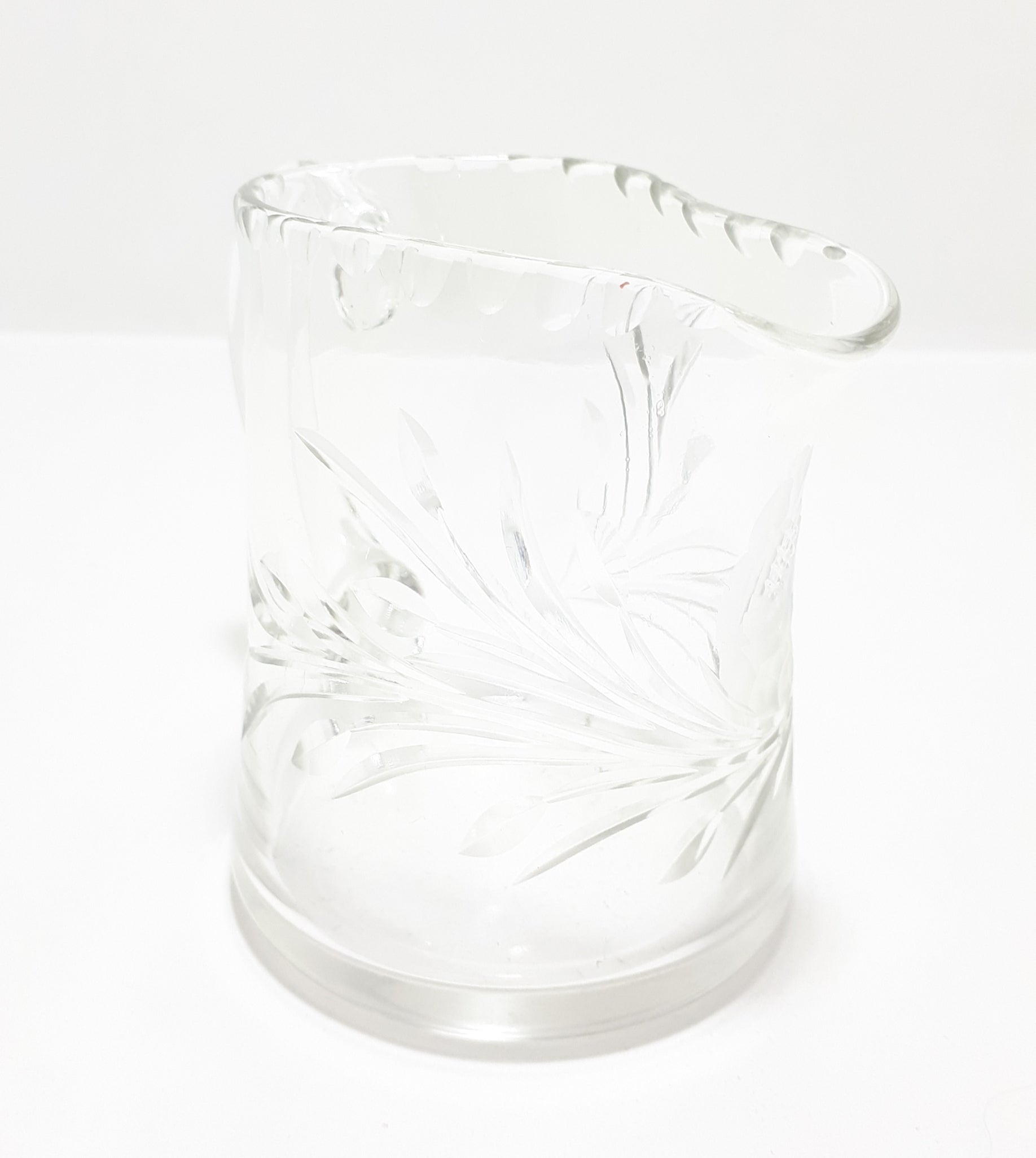 Vintage Clear Crystal Rose &amp; Leaf Cut Creamer With Patterned Rim