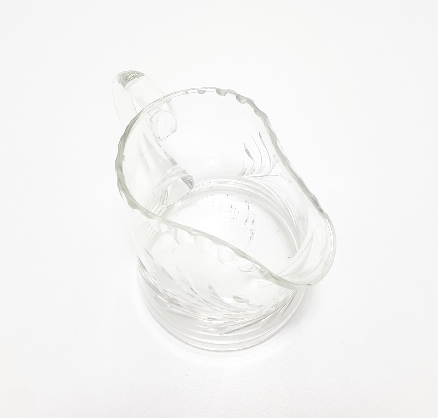 Vintage Clear Crystal Rose &amp; Leaf Cut Creamer With Patterned Rim