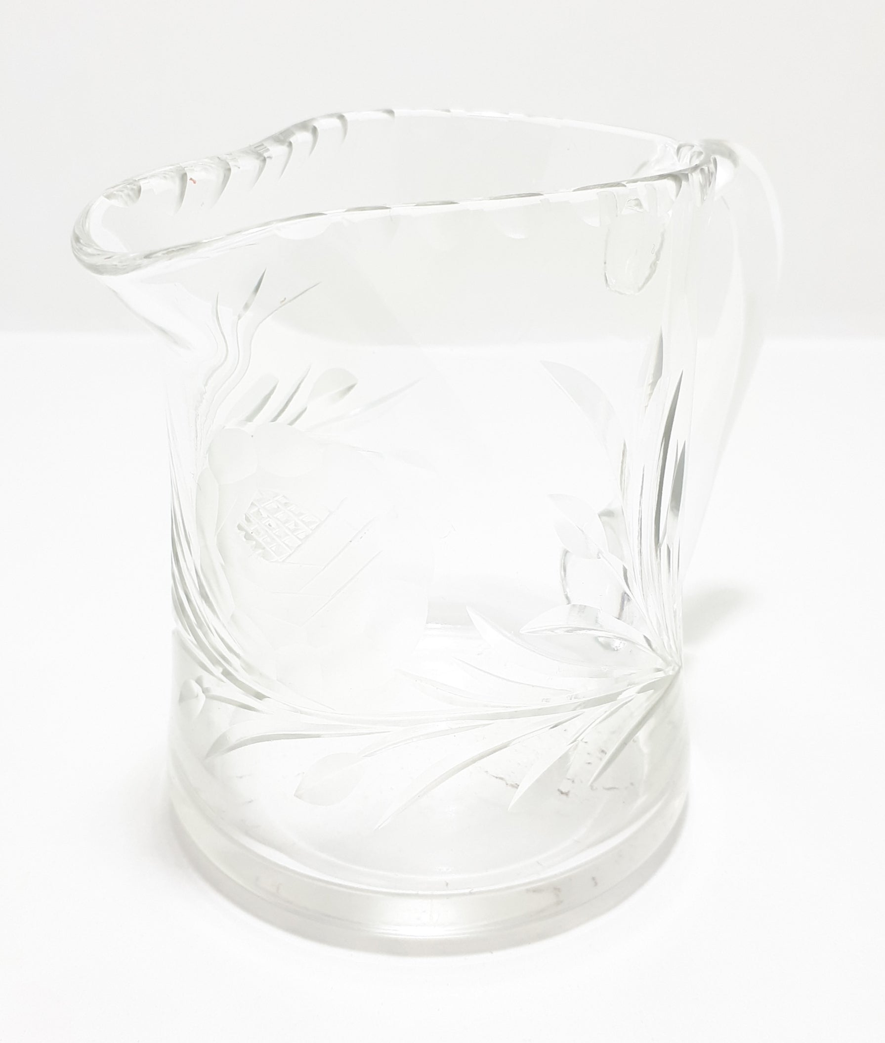 Vintage Clear Crystal Rose &amp; Leaf Cut Creamer With Patterned Rim