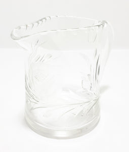 Vintage Clear Crystal Rose &amp; Leaf Cut Creamer With Patterned Rim