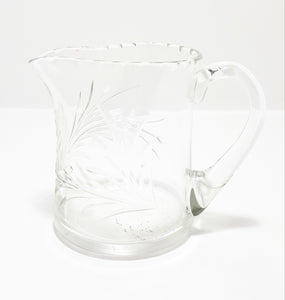 Vintage Clear Crystal Rose &amp; Leaf Cut Creamer With Patterned Rim